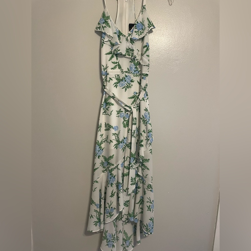 Floral White and Green Maxi Dress